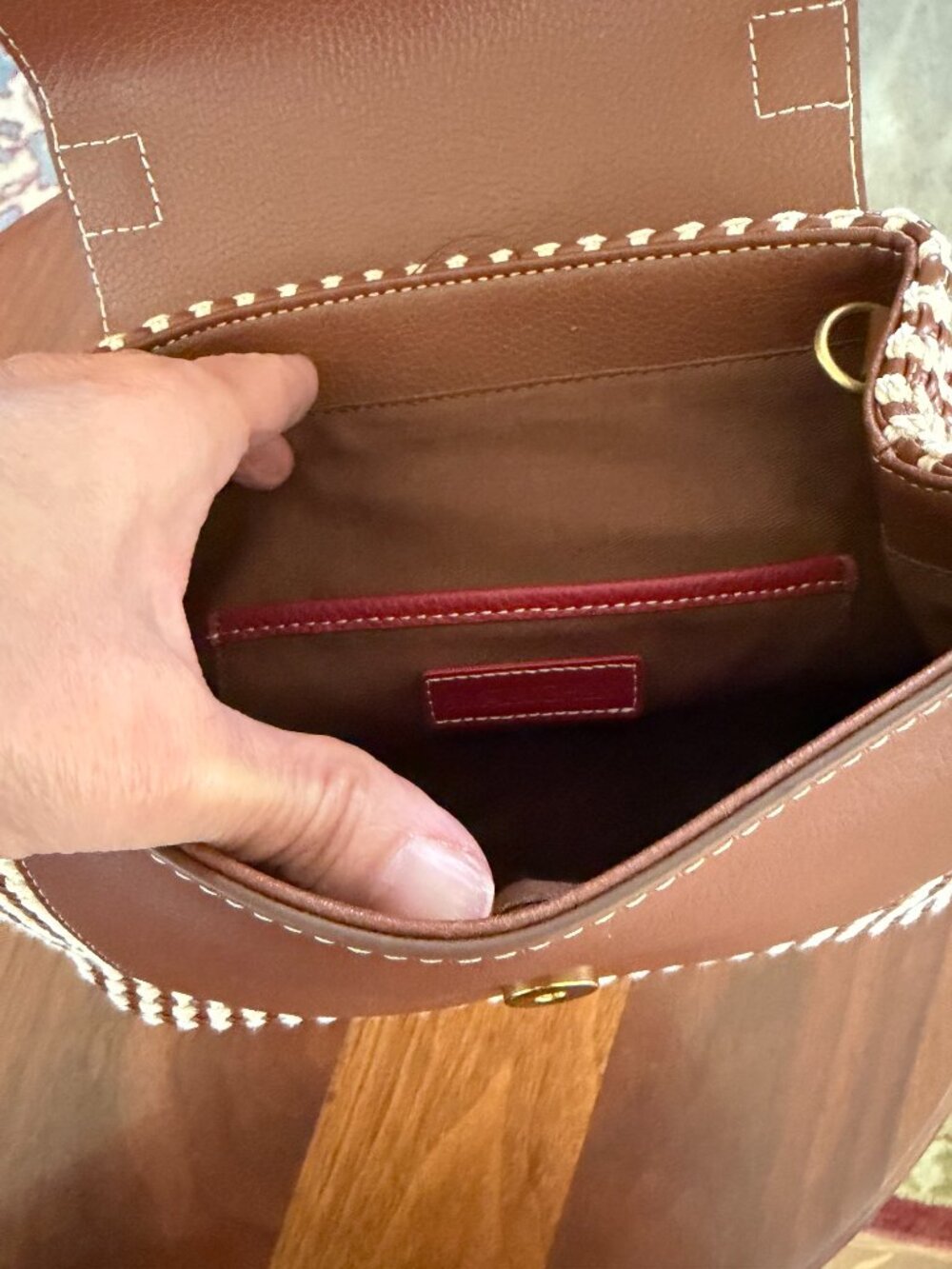J. McLaughlin Brown leather & Cream woven Bag - New - Picture 8 of 9